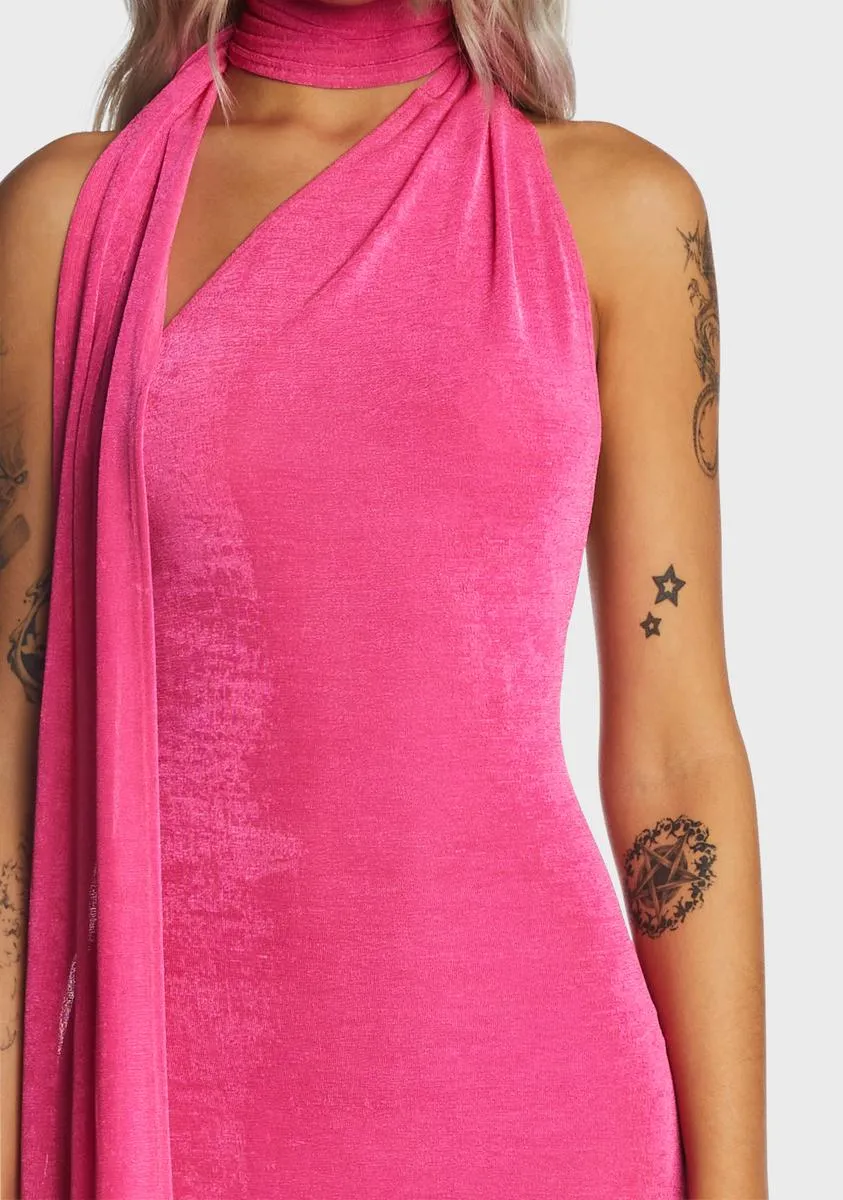 Fuschia Tie Neck Mini Dress