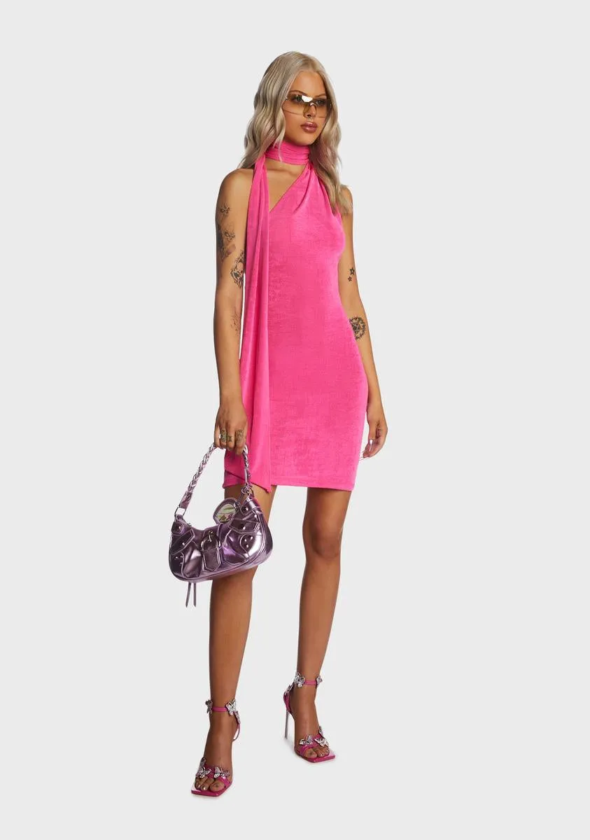 Fuschia Tie Neck Mini Dress