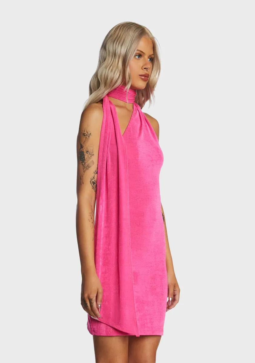 Fuschia Tie Neck Mini Dress