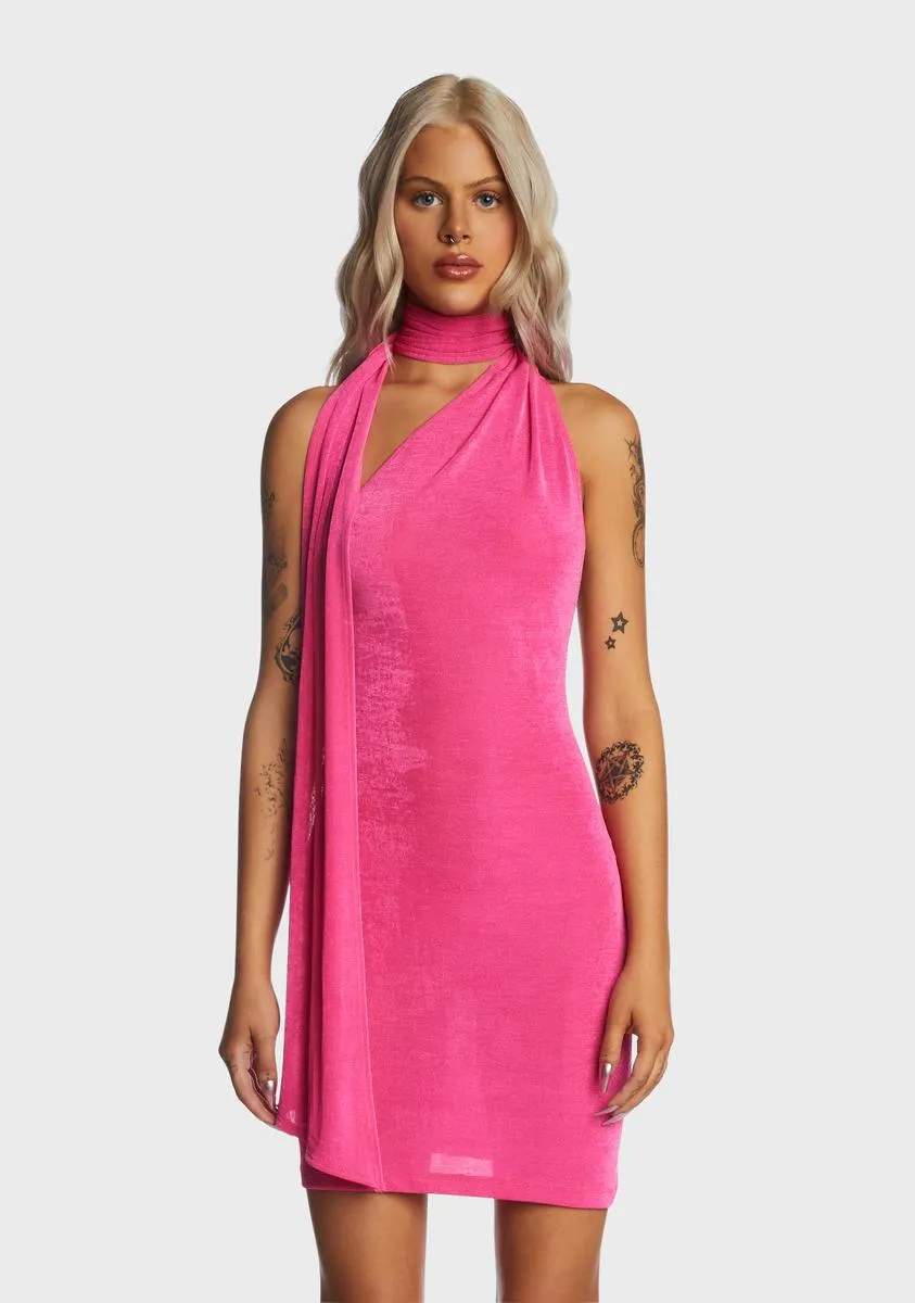 Fuschia Tie Neck Mini Dress