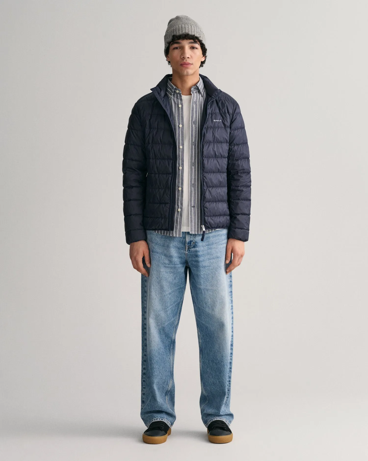 Gant Men Blue Solid Full Sleeves Stand Collar Jacket