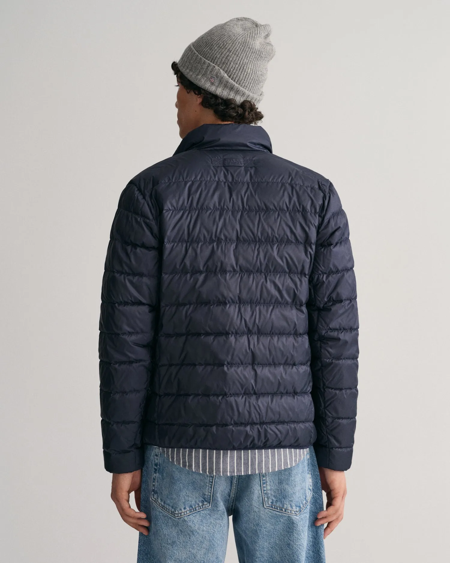 Gant Men Blue Solid Full Sleeves Stand Collar Jacket