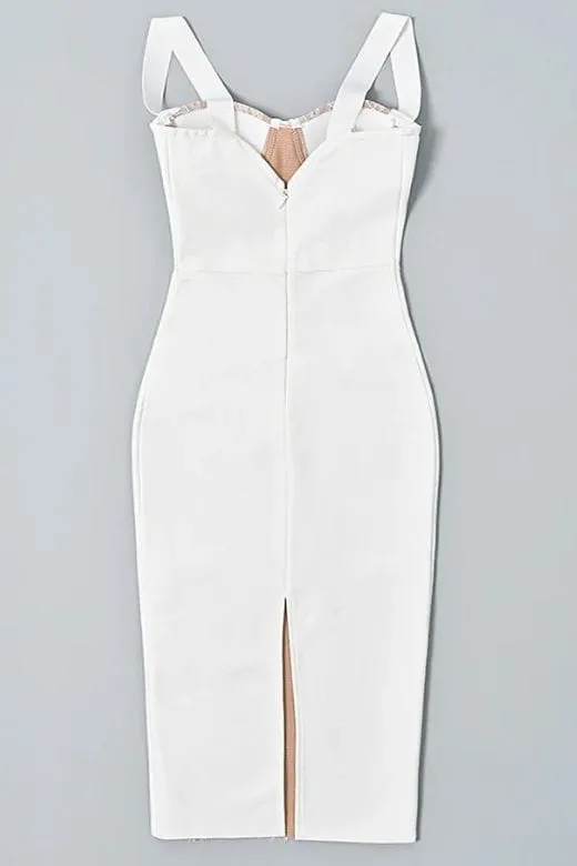 Genevieve Bodycon Lace Midi Dress - Pearl White