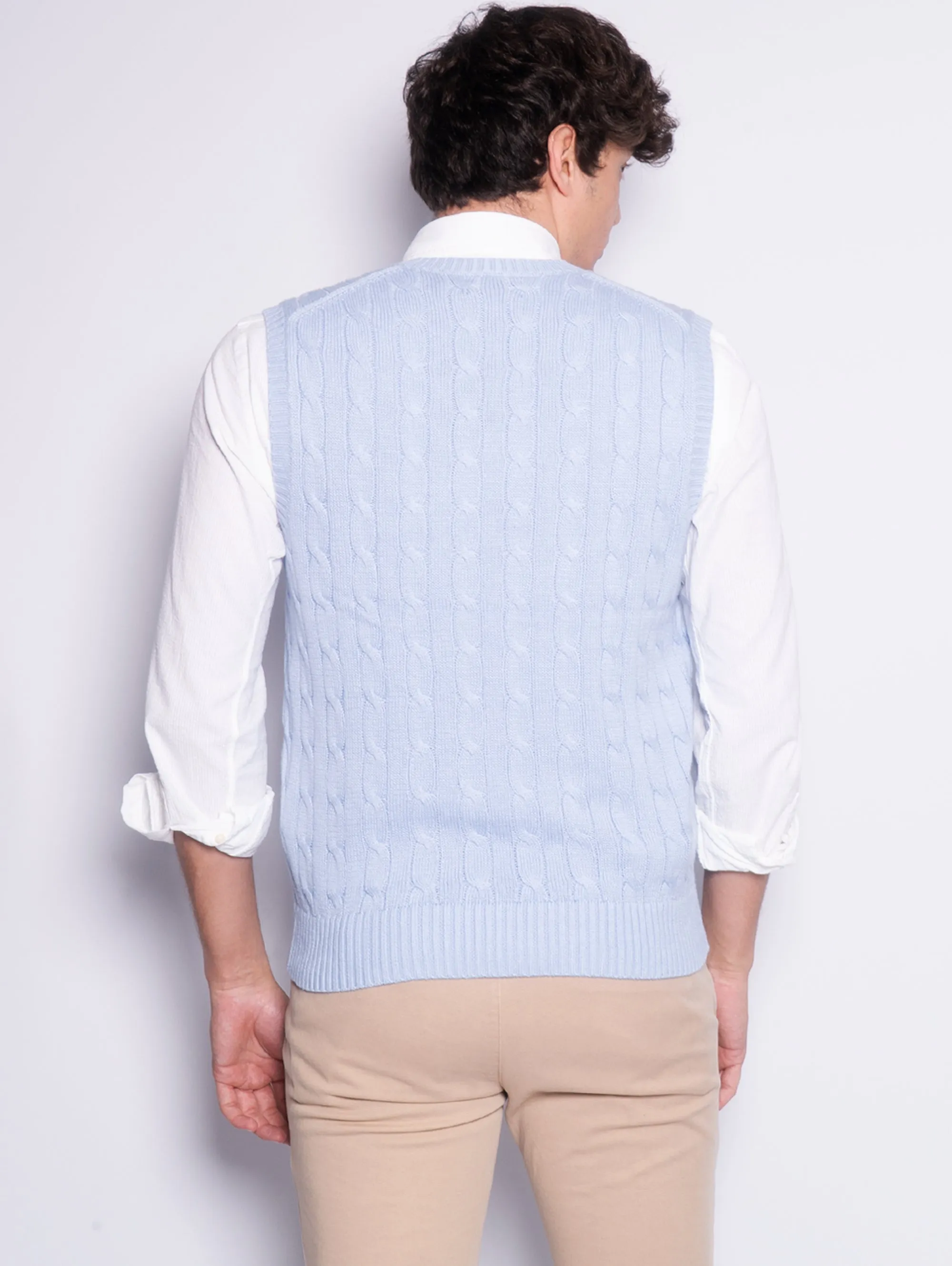 Gilet in Maglia a Trecce Celeste