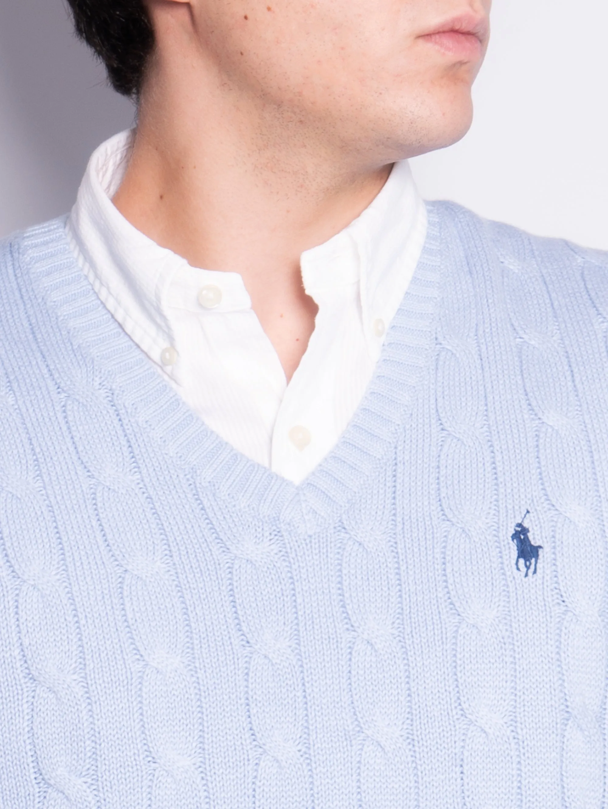 Gilet in Maglia a Trecce Celeste