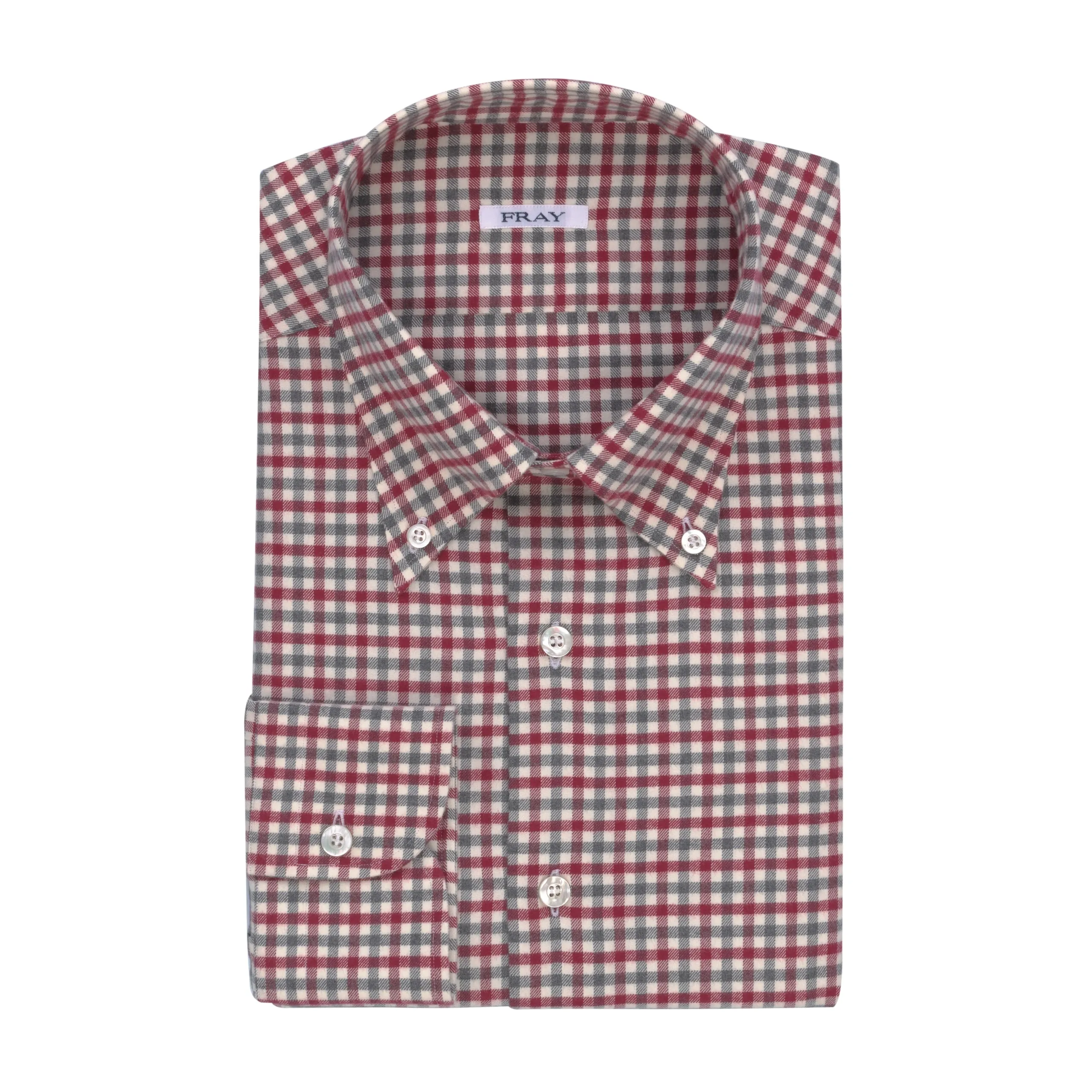 Gingham-Check Cotton Shirt in Grey and Cherry Red