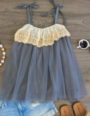 Girls Gray Tulle Tunic