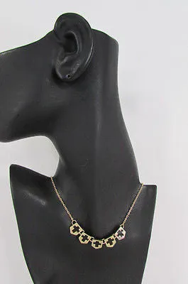 Gold Metal Chain Five Mini Black Crosses Long Pendant Necklace