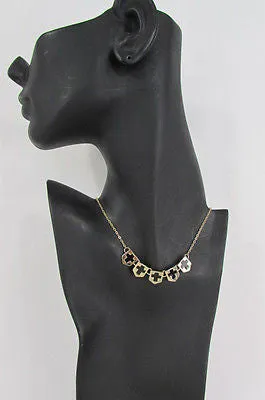 Gold Metal Chain Five Mini Black Crosses Long Pendant Necklace