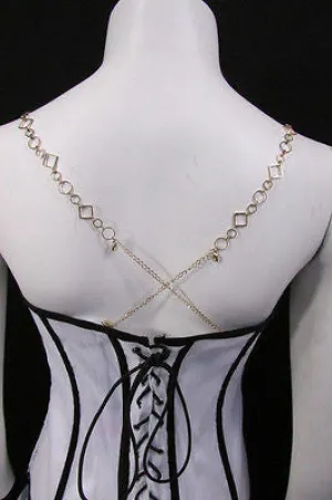 Gold Metal Lingerie Bra Straps Squares Circles Decorative