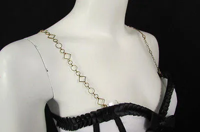 Gold Metal Lingerie Bra Straps Squares Circles Decorative