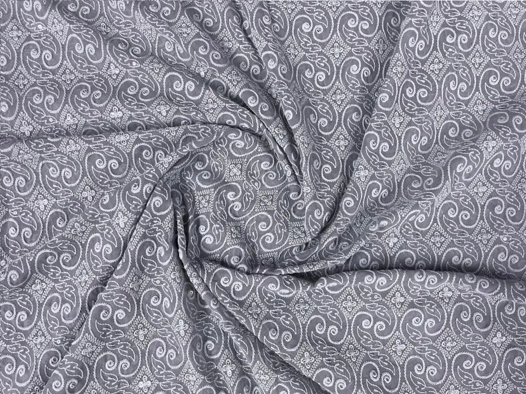 Gray Lakhnavi Embroidered Georgette Fabric