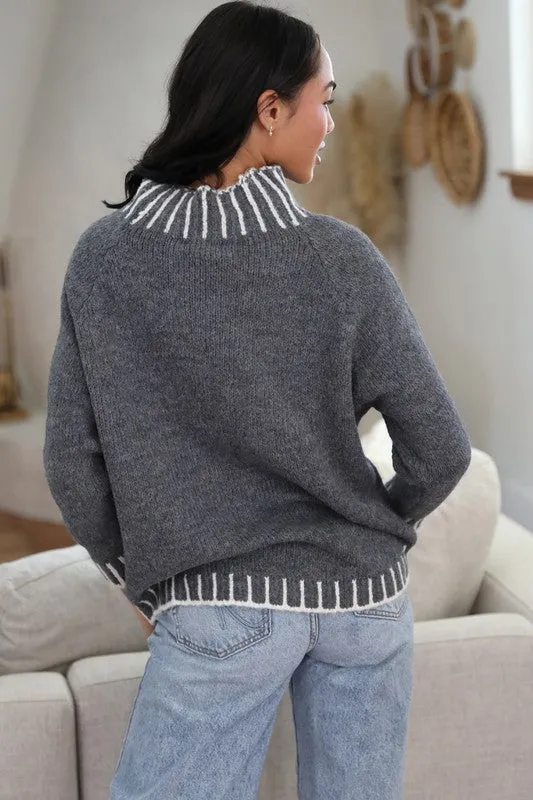 Gray Sweater with Stitching