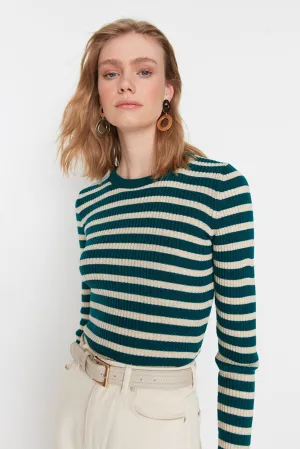 Green and white Stripe top