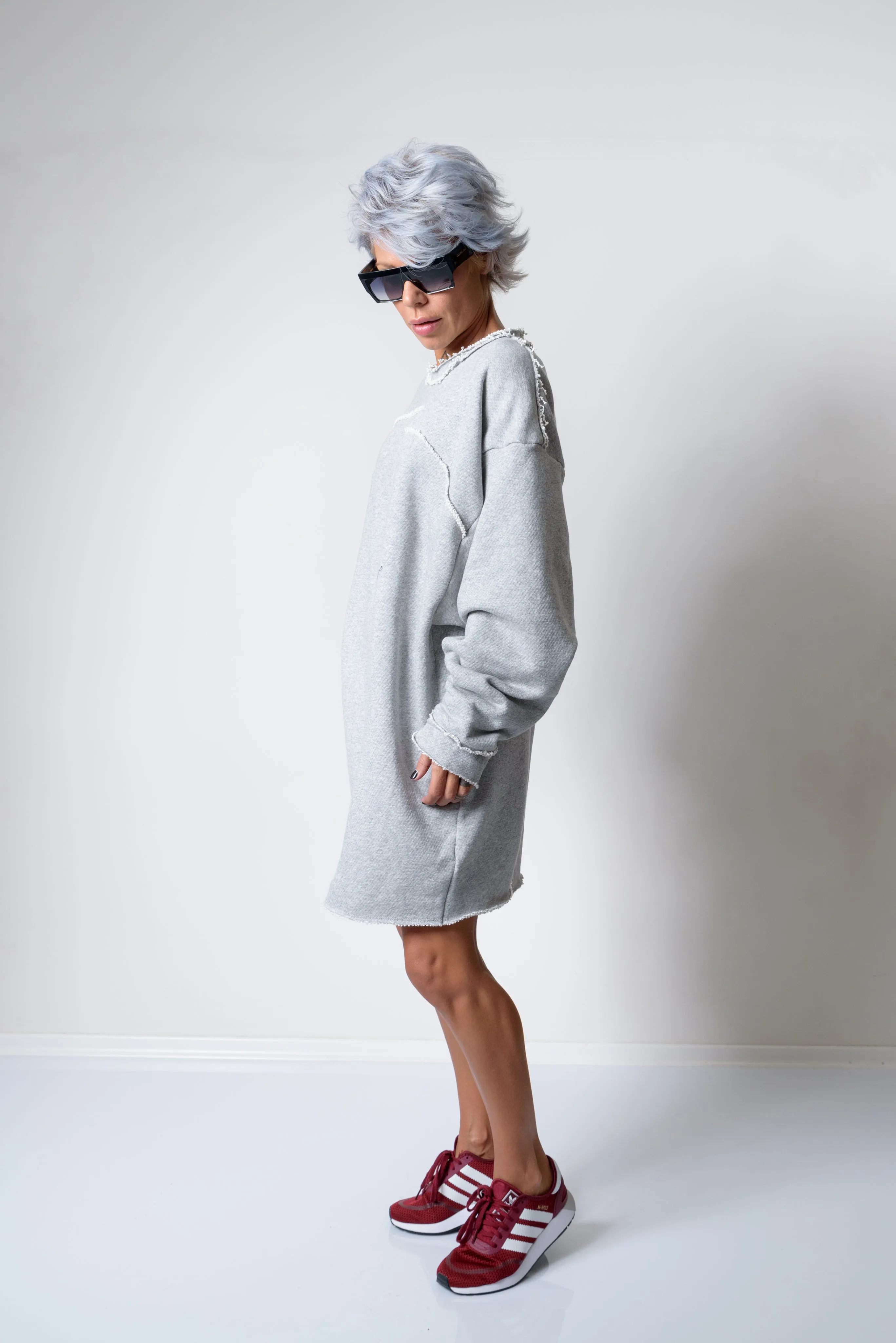 Grey Oversized Asymmetric Long Loose Sweater
