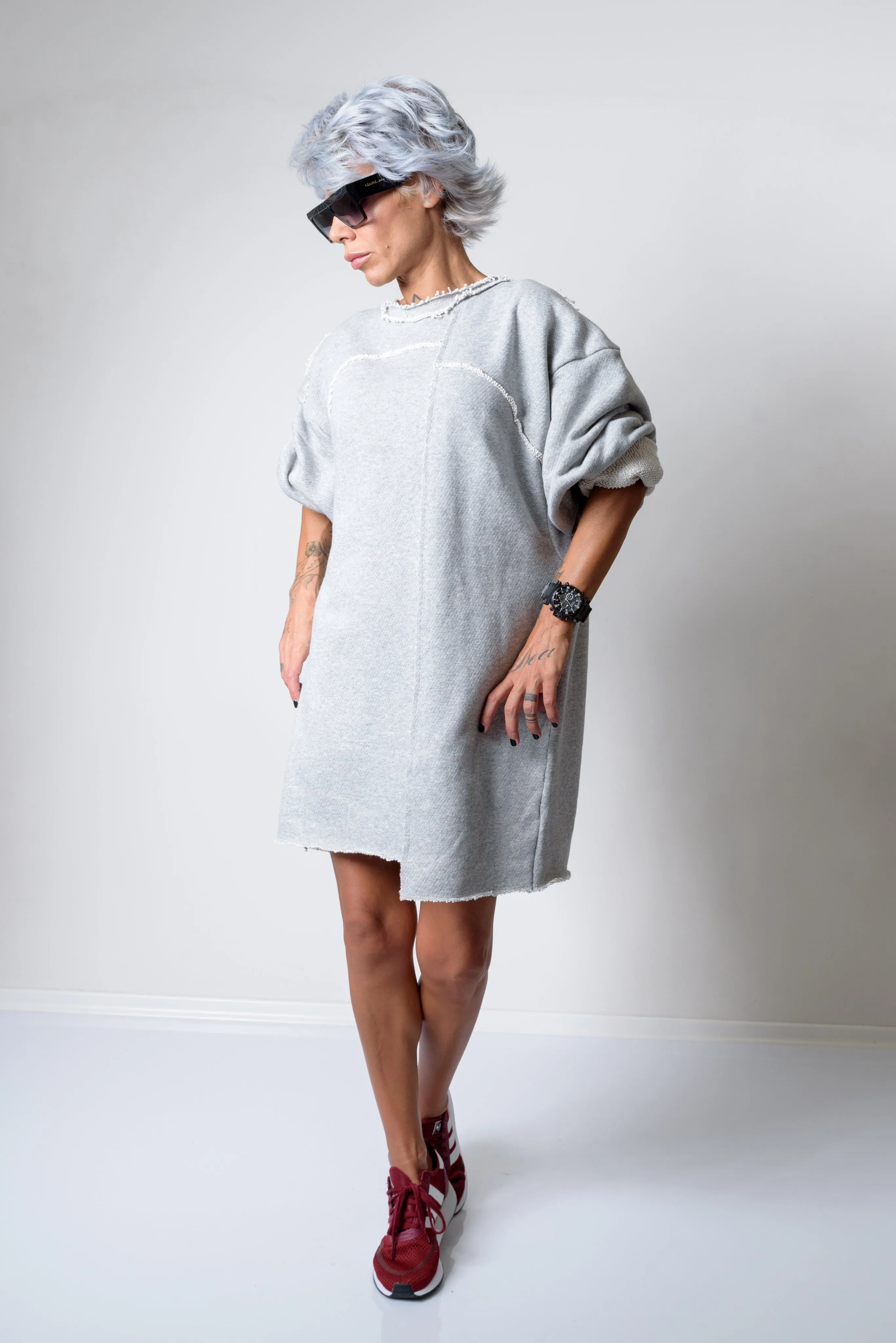 Grey Oversized Asymmetric Long Loose Sweater