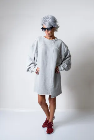 Grey Oversized Asymmetric Long Loose Sweater