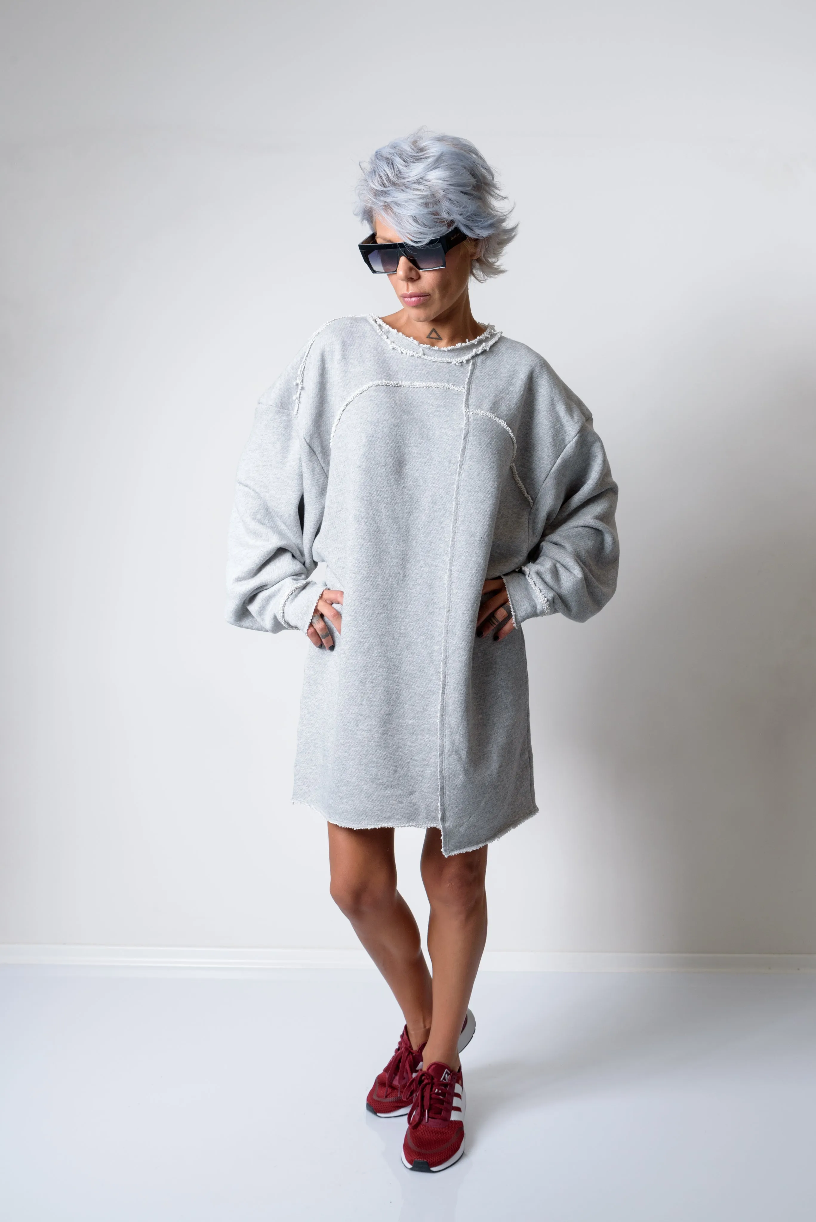 Grey Oversized Asymmetric Long Loose Sweater