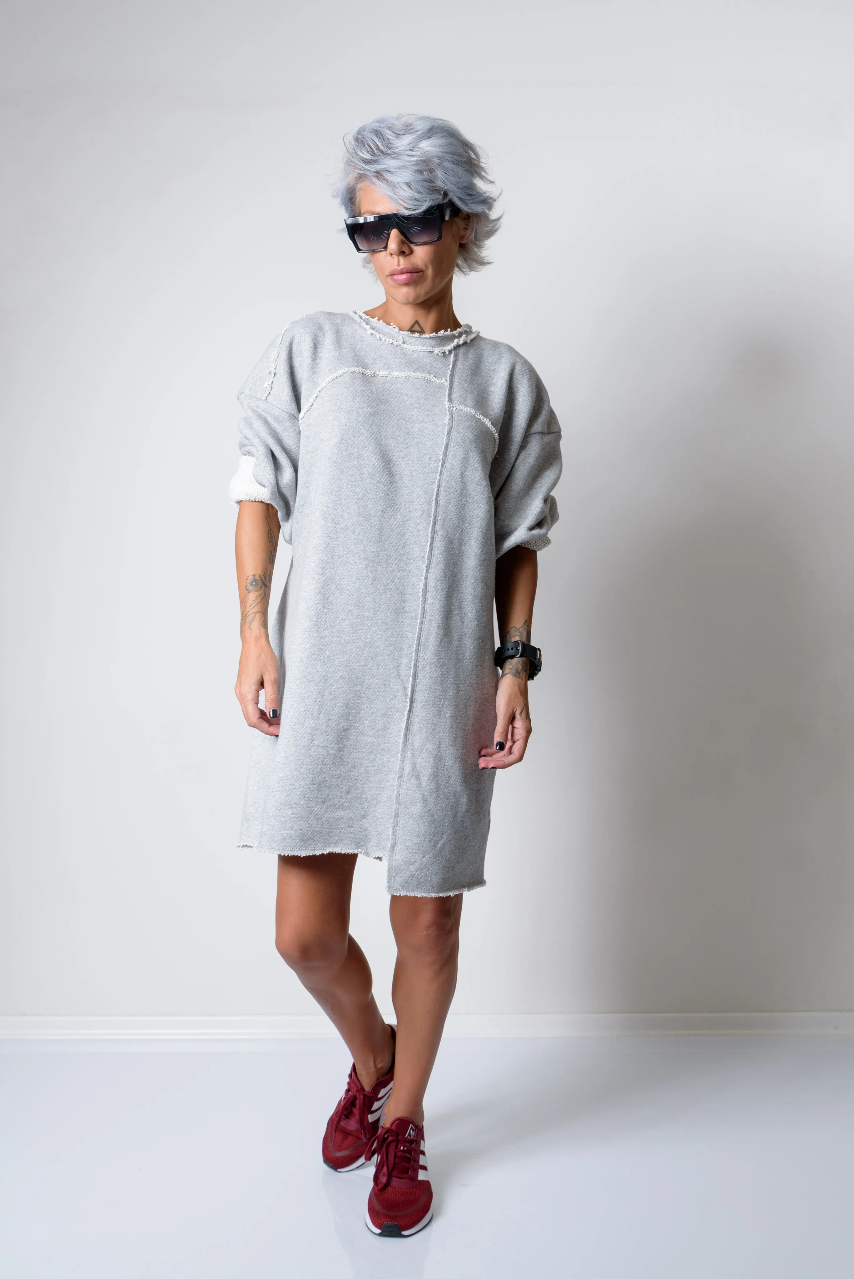 Grey Oversized Asymmetric Long Loose Sweater