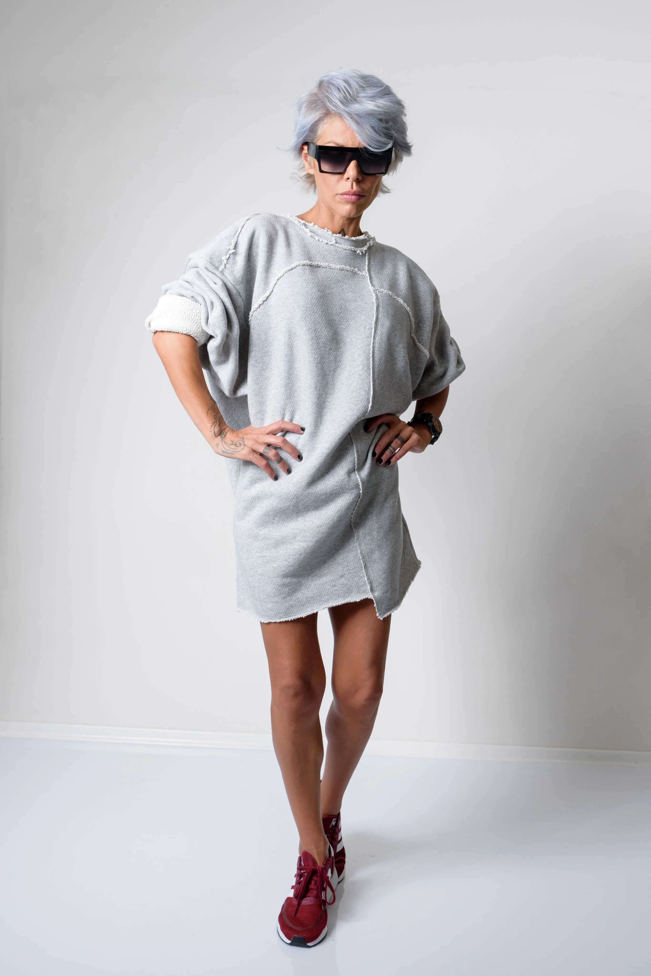 Grey Oversized Asymmetric Long Loose Sweater