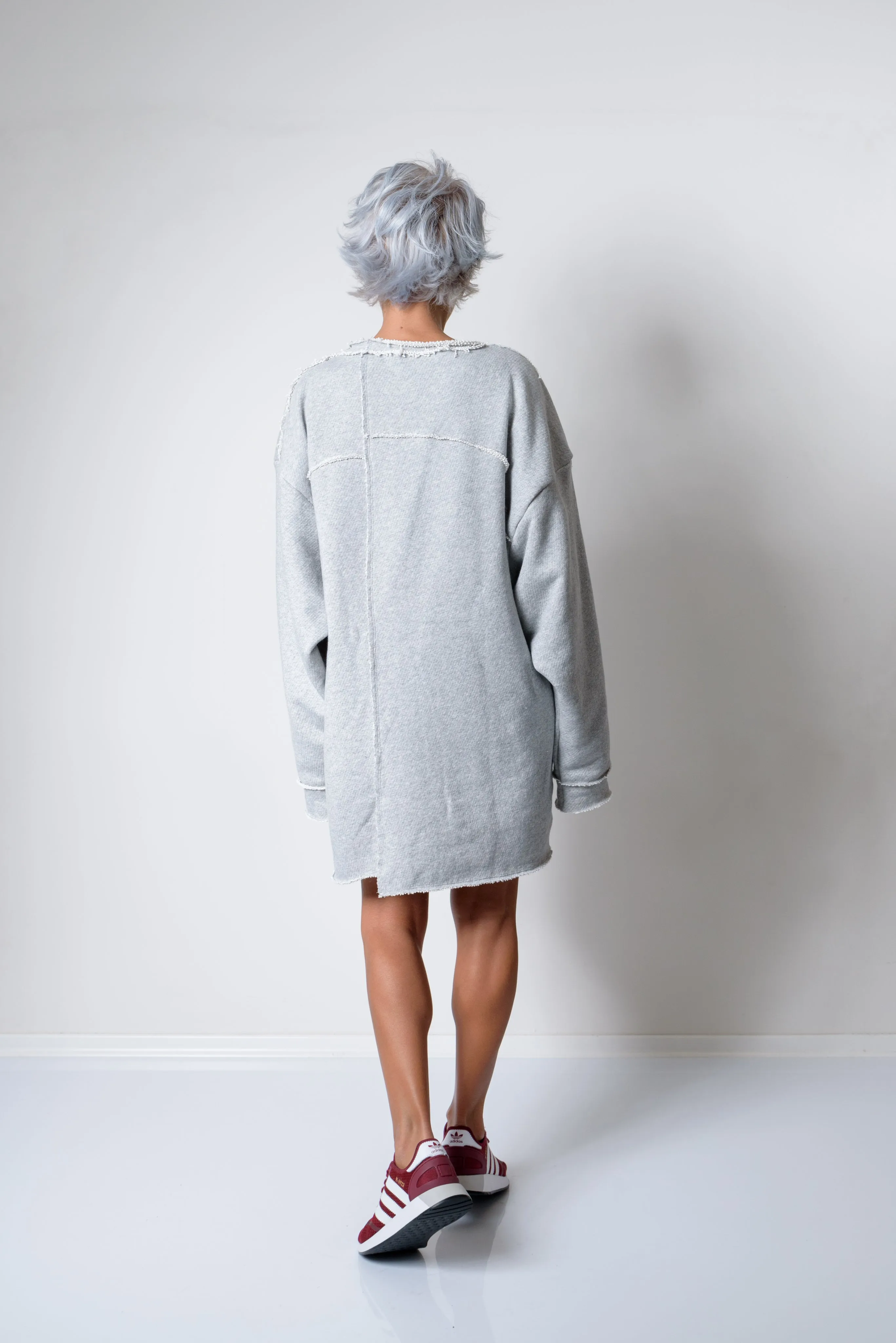 Grey Oversized Asymmetric Long Loose Sweater