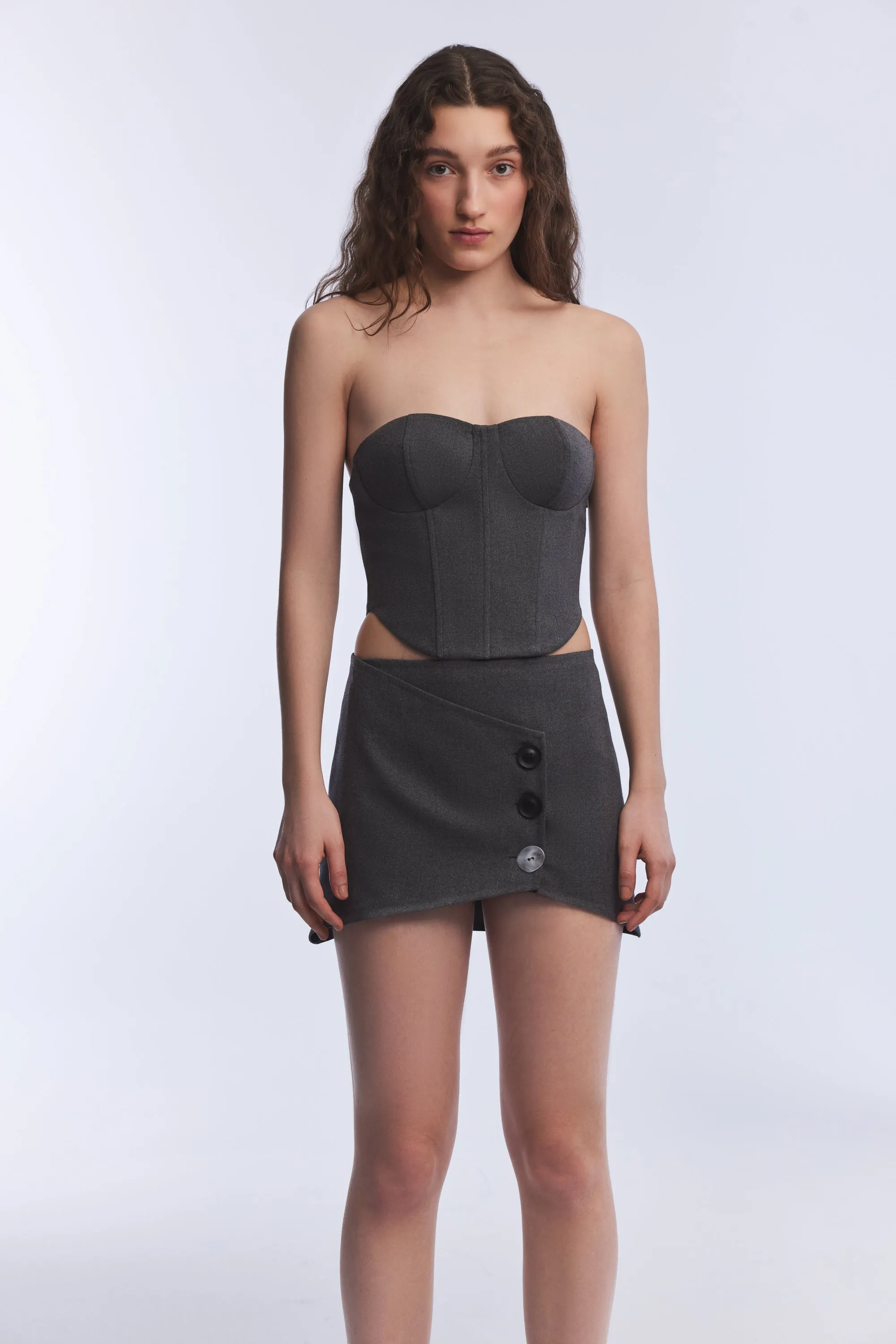 GREY STRAPLESS BUSTIER