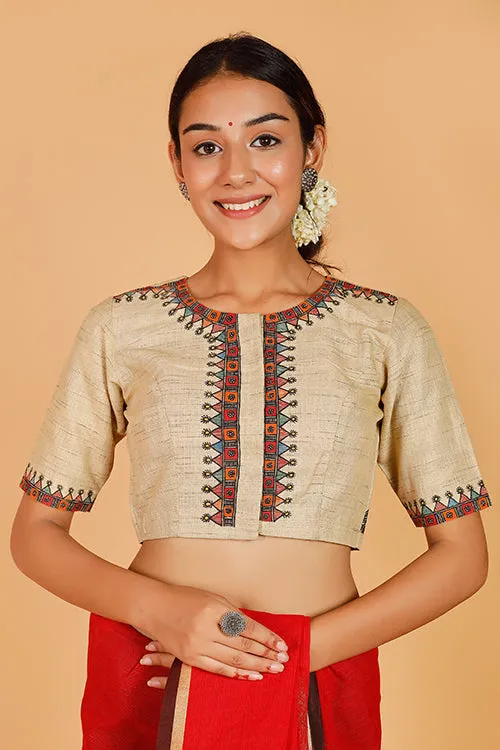 Gubbaro Handpainted Madhubani 'Krishna Nritya' Cotton Blouse