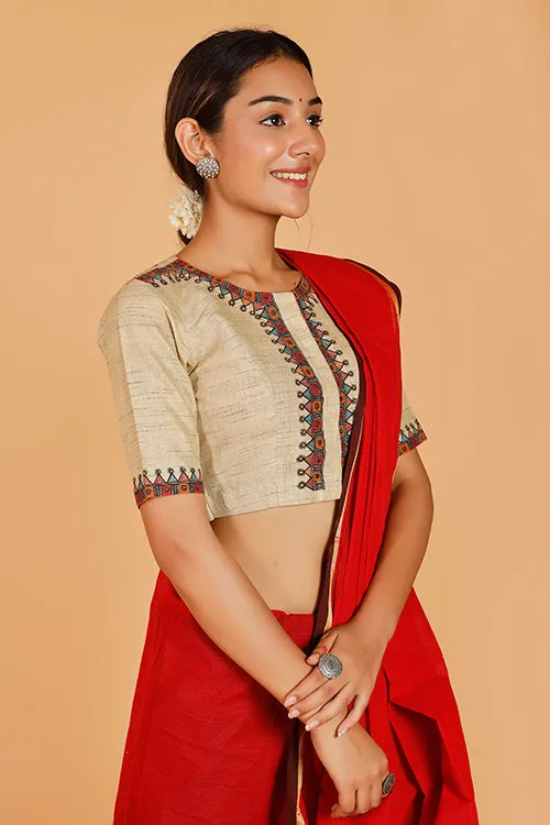 Gubbaro Handpainted Madhubani 'Krishna Nritya' Cotton Blouse