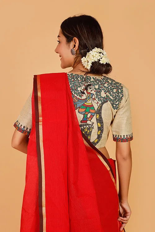 Gubbaro Handpainted Madhubani 'Krishna Nritya' Cotton Blouse