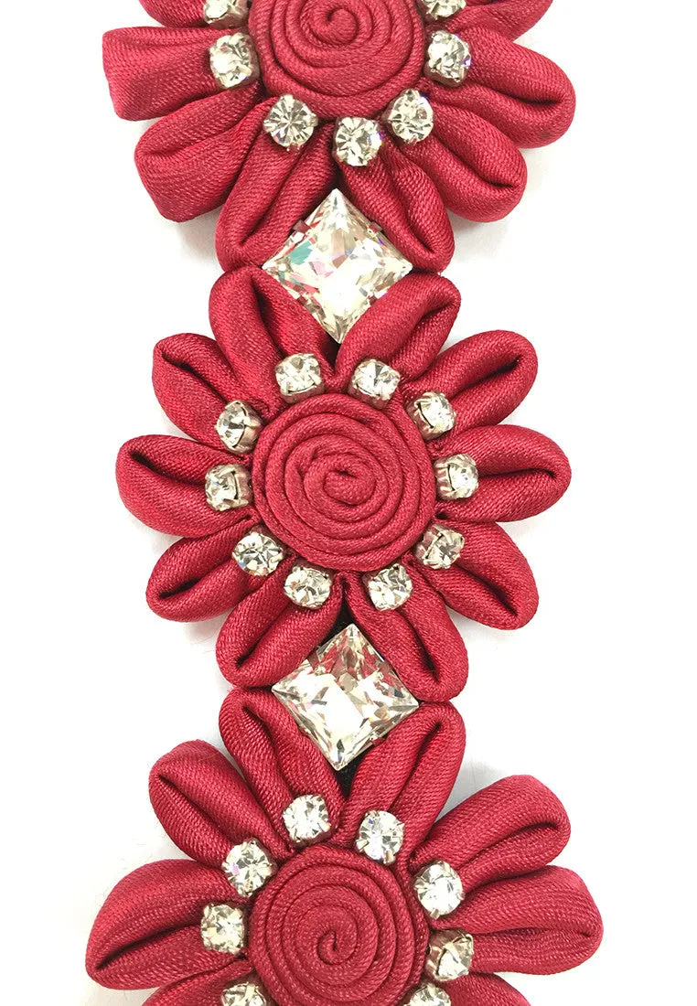 Handmade Red Flower Diamante Bracelet with Chinese Knot