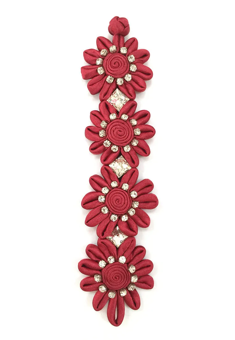 Handmade Red Flower Diamante Bracelet with Chinese Knot