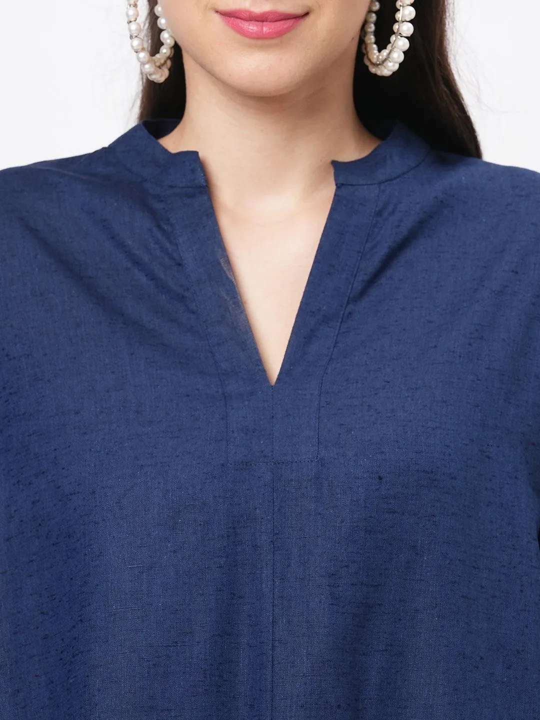Hashtag Be Featuring a wide relaxed fit kaftan sleeve knee length dress in solid blue