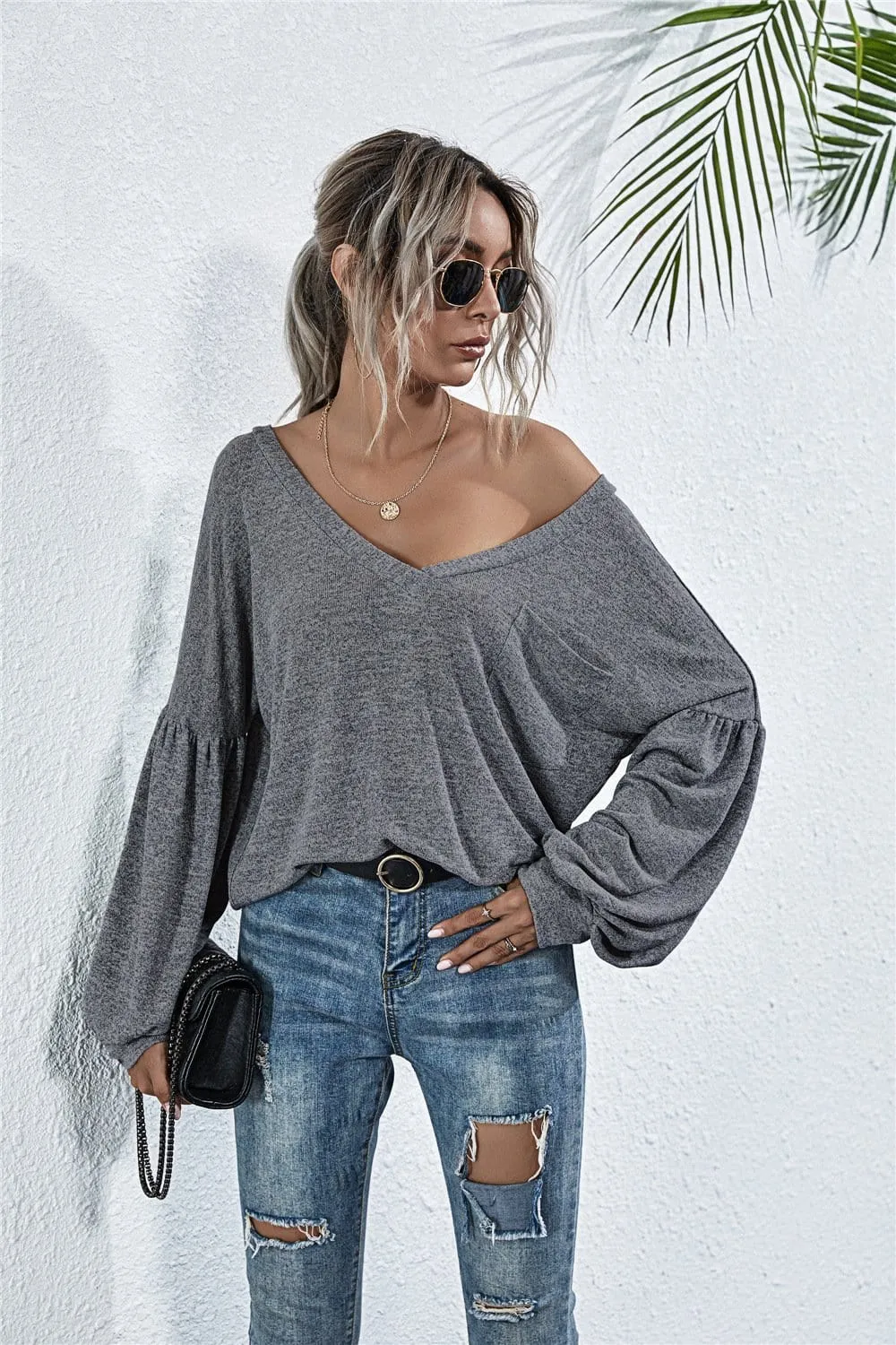 Heather Off-Shoulder Pocket Tunic