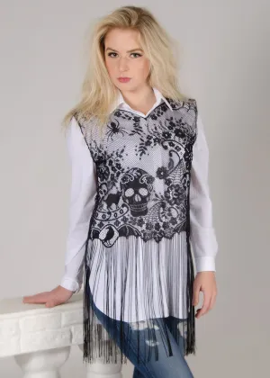 Heritage Victorian Halloween Medium/Large Fringed Tunic 24 x 34 Inches Black