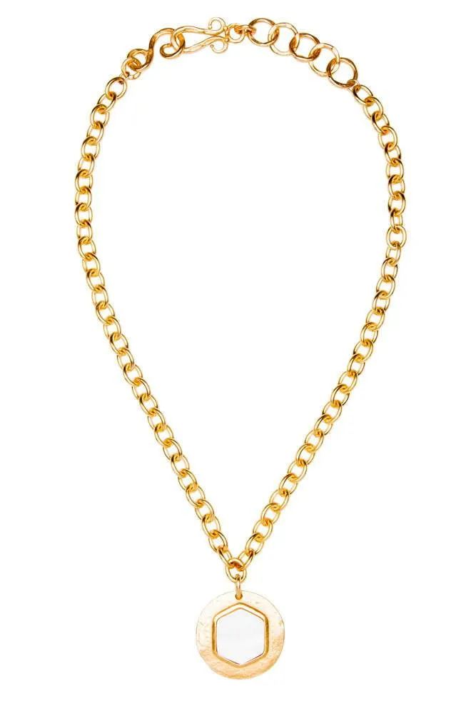 Hex Mini in Mother of Pearl Stone Necklace