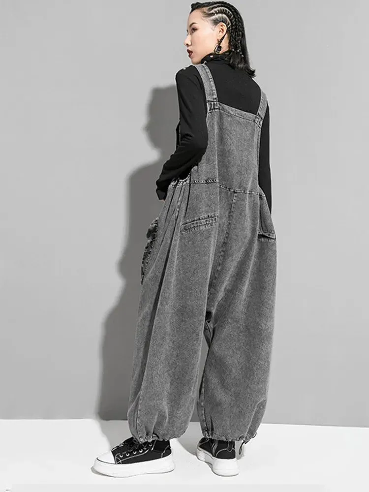 HEYFANCYSTYLE Casual Gray Denim Jumpsuit