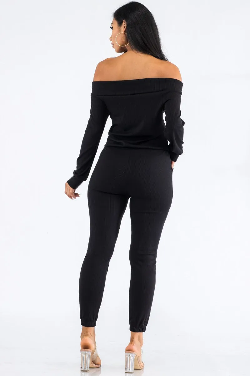 HH620R-SL-FALL - OFF SHOULDER JUMPSUIT