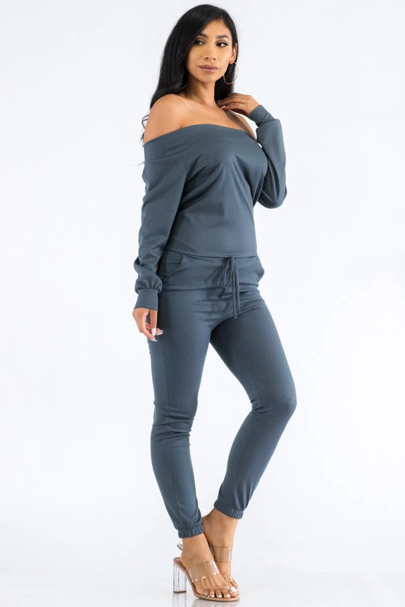 HH620R-SL-FALL - OFF SHOULDER JUMPSUIT