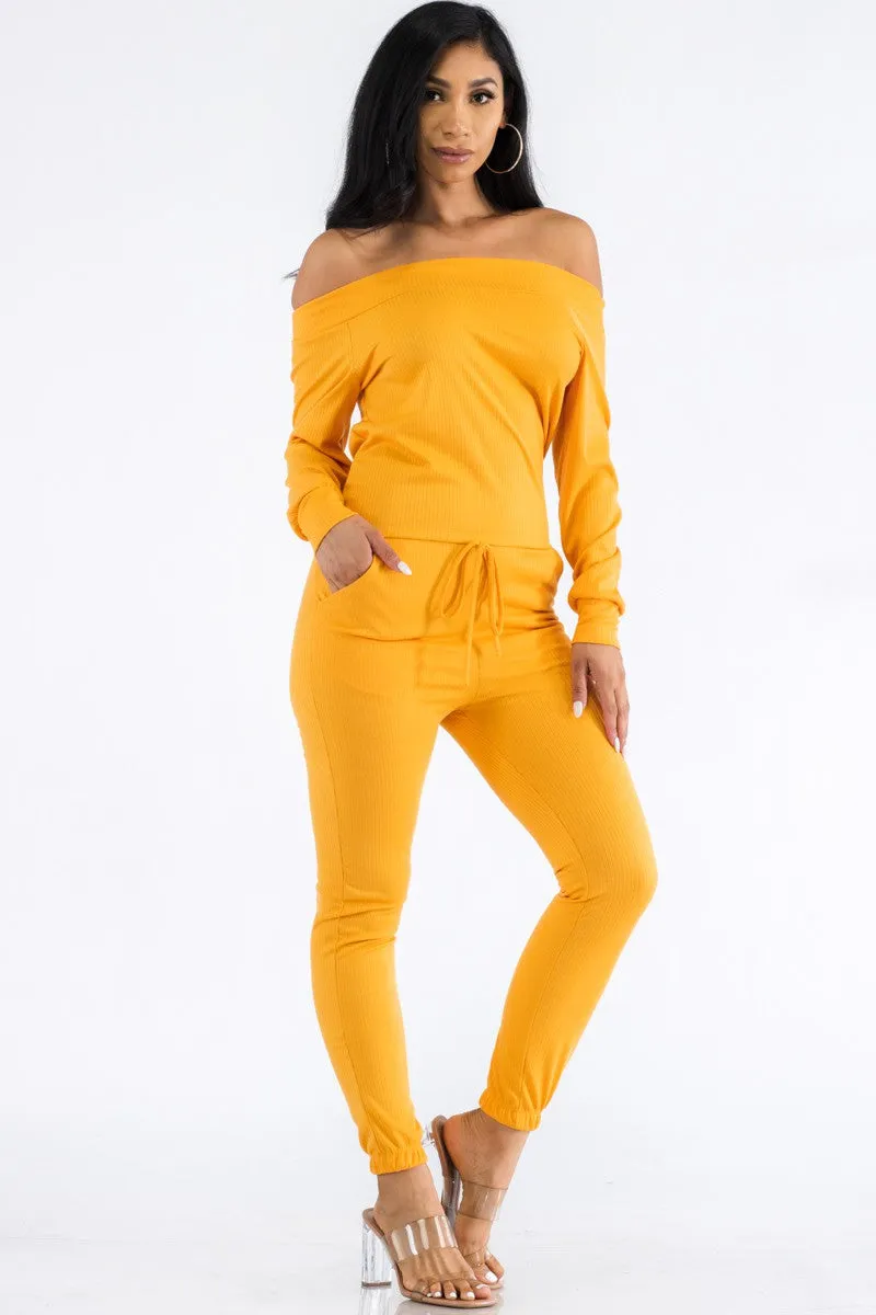 HH620R-SL-FALL - OFF SHOULDER JUMPSUIT