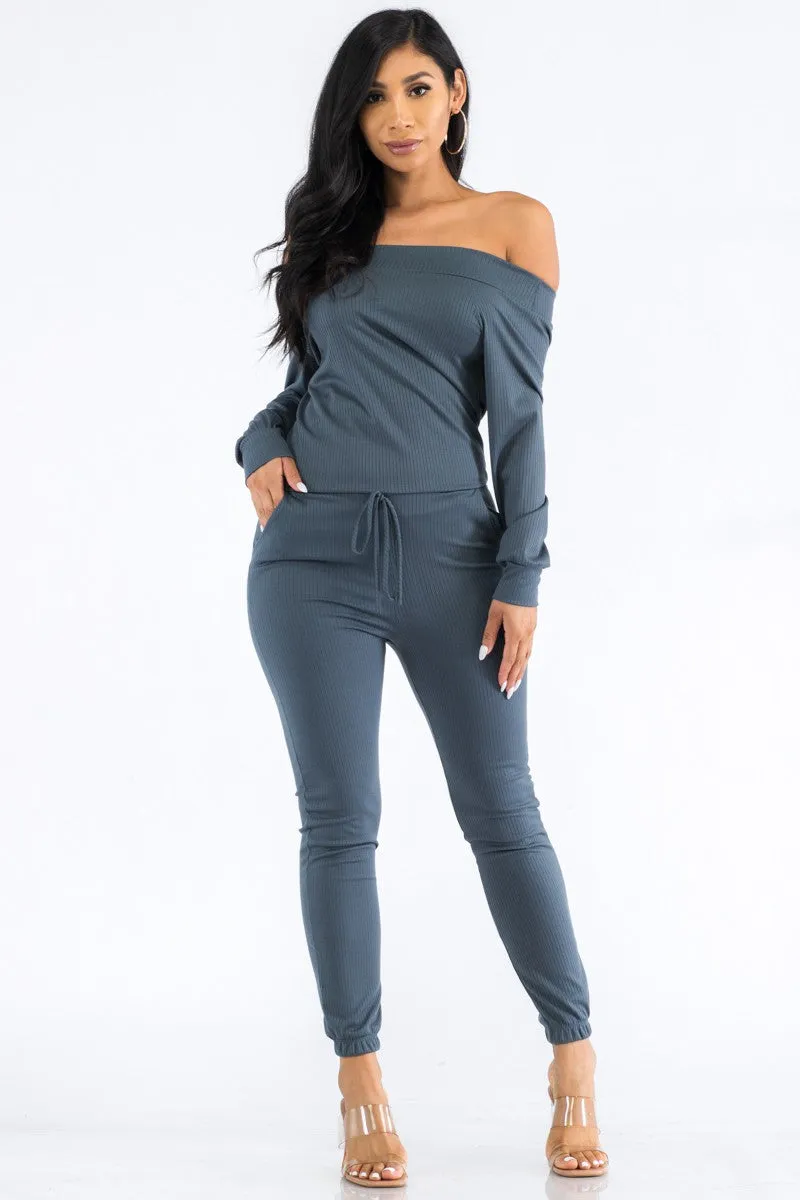 HH620R-SL-FALL - OFF SHOULDER JUMPSUIT
