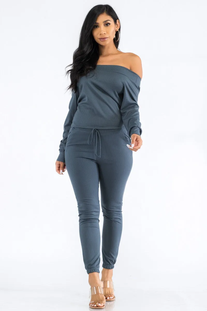 HH620R-SL-FALL - OFF SHOULDER JUMPSUIT