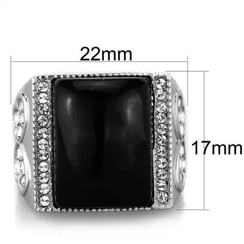 High polished (no plating) Stainless Steel Ring with Synthetic Synthetic Glass in Jet for Women Style TK1767