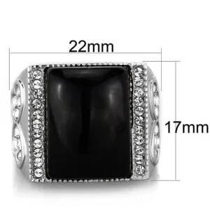 High polished (no plating) Stainless Steel Ring with Synthetic Synthetic Glass in Jet for Women Style TK1767