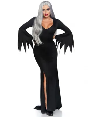 High Slit Floor Length Bodycon Gothic Dress - Black -