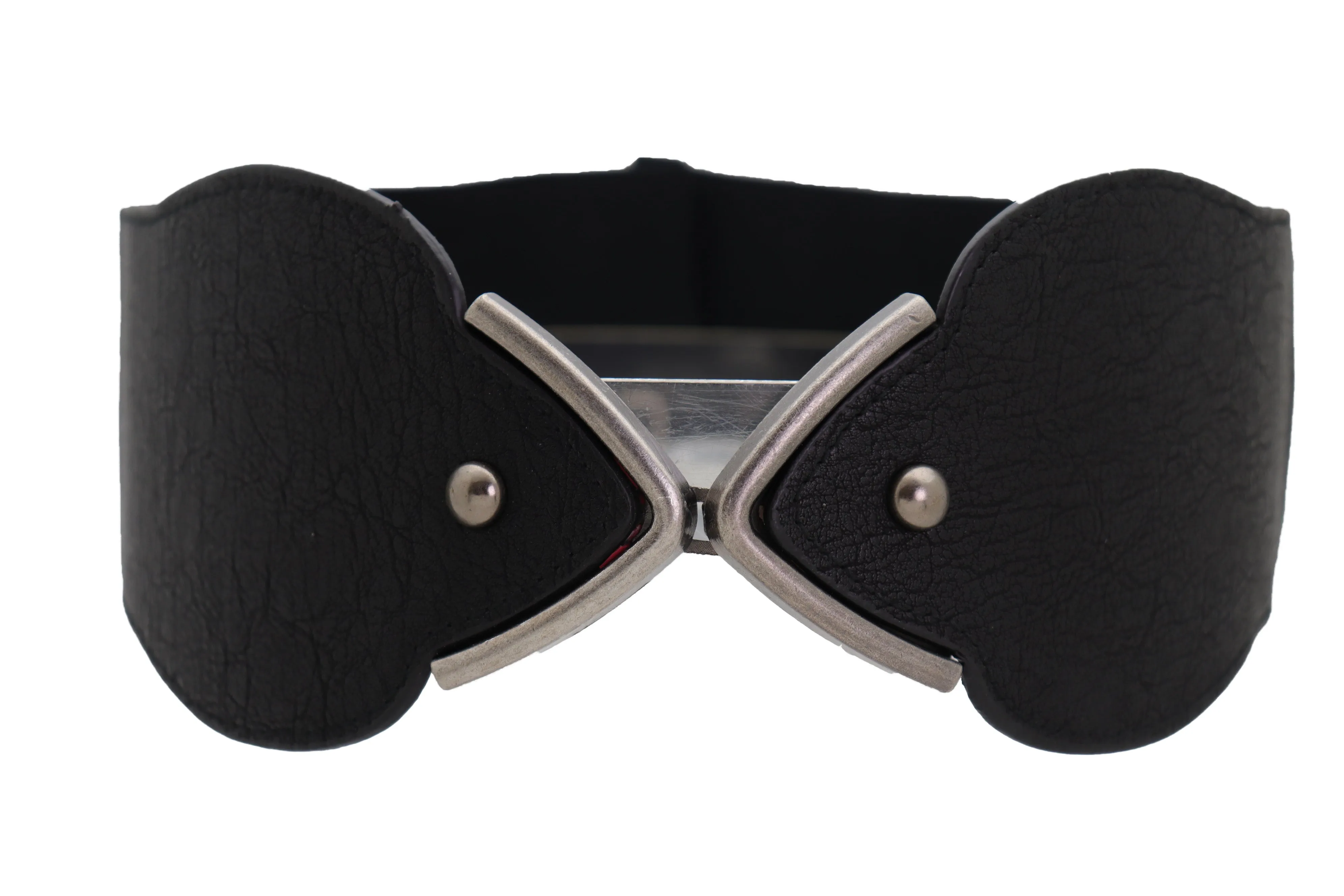 Hip High Waist Fashion Wide Black Belt Silver Metal Studs Buckle Size S M