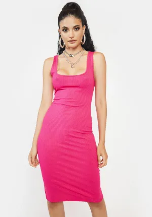 Hot Pink Ribbed Midi Dress
