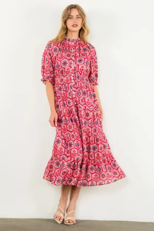 Hot Pink Textile Print Maxi Dress