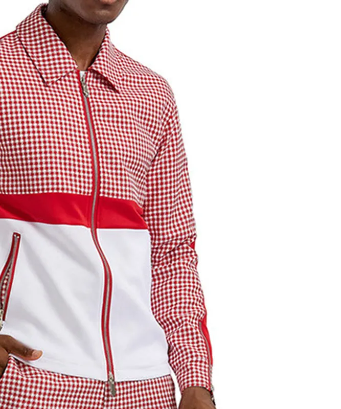 Houndstooth Dress Casual Track Suit Red