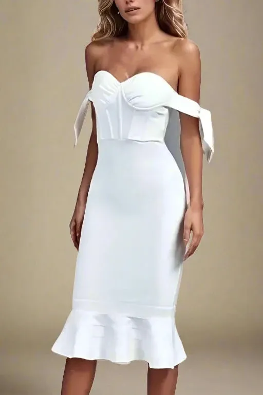 Hunter Bandage Midi Dress - Pearl White