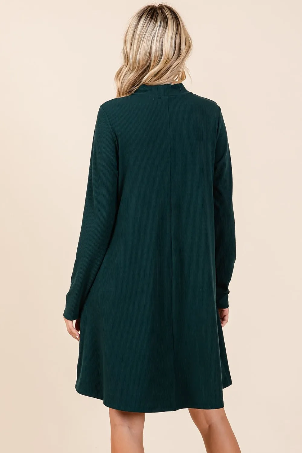 Hunter Green Mock Neck Long Sleeve Dress with Pockets